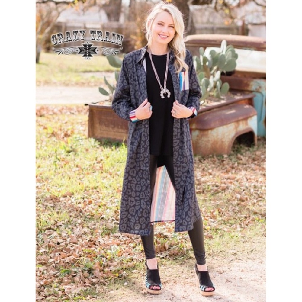 Crazy Train Maxi Button Down Aztec Blouse Leopard - Picture 2 of 10